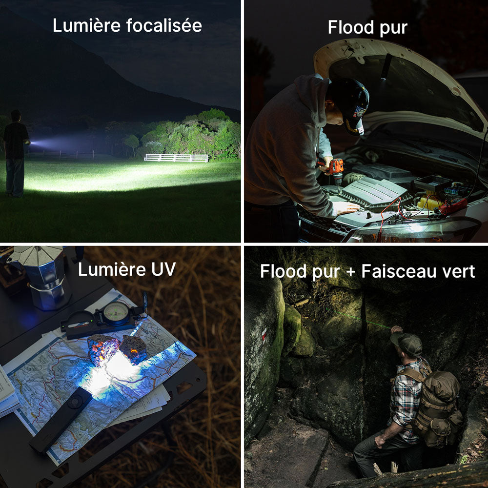 Lampe de poche Olight ArkPro Ultra multifonction avec modes longue portée, flood, UV et faisceau vert pour camping et bricolage