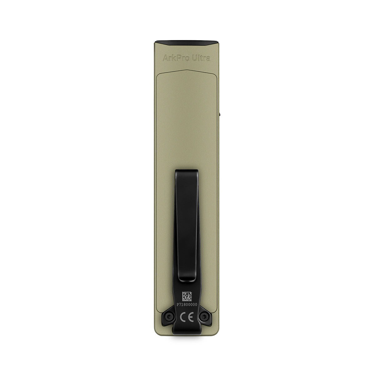 Lampe torche Olight ArkPro Ultra vert olive vue arrière avec clip de poche noir EDC pour camping et quotidien