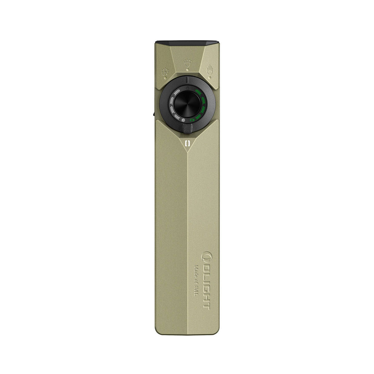 Lampe de poche Olight ArkPro Ultra champagne vue de face avec sélecteur circulaire pour EDC et outdoor